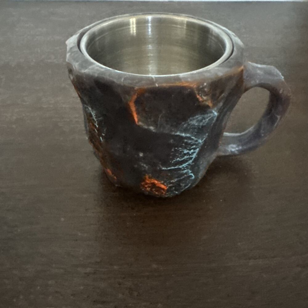 Faux Mineral Crystal Coffee Mug Tea 6 oz Resin Metal Blue Gray Orange Novelty
